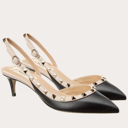 Valentino Rockstud Slingback Pumps 50mm In Black Lambskin