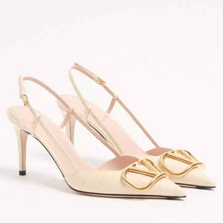 Valentino Vlogo Slingback Pumps 80mm in White Croc-embossed Leather