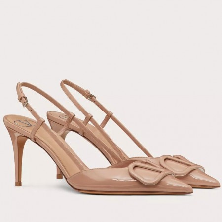 Valentino Vlogo Slingback Pumps 80mm In Rose Cannelle Patent Leather