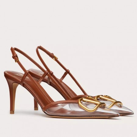 Valentino Vlogo Slingback Pumps 80mm in PVC with Brown Leather