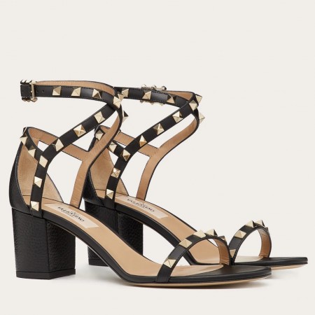 Valentino Rockstud Sandals 60mm In Black Calfskin