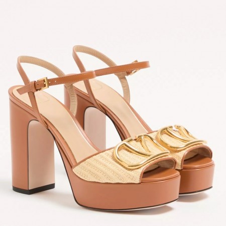 Valentino VLogo Signature Platform Sandals 115mm in Natural Raffia 