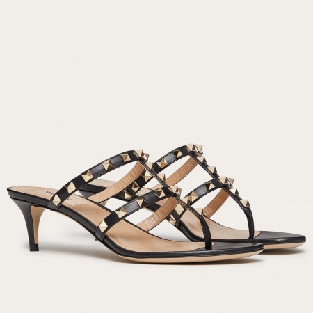 Valentino Rockstud Flip Flop Sandals 50mm In Black Calfskin