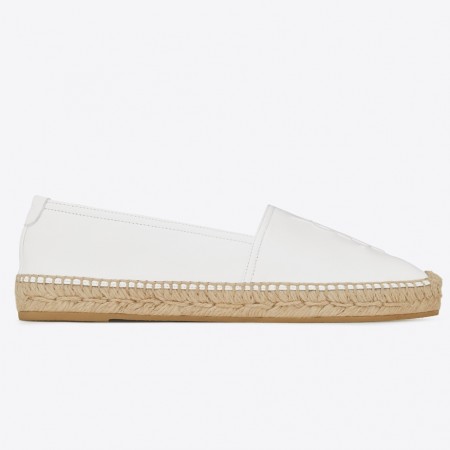 Saint Laurent Monogram Espadrilles In White Lambskin