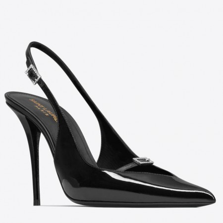 Saint Laurent Luna Slingback Pumps 105mm In Black Patent Leather 