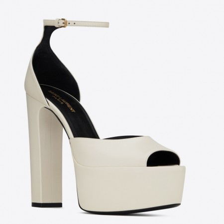 Saint Laurent Jodie Platform Sandals In White Lambskin