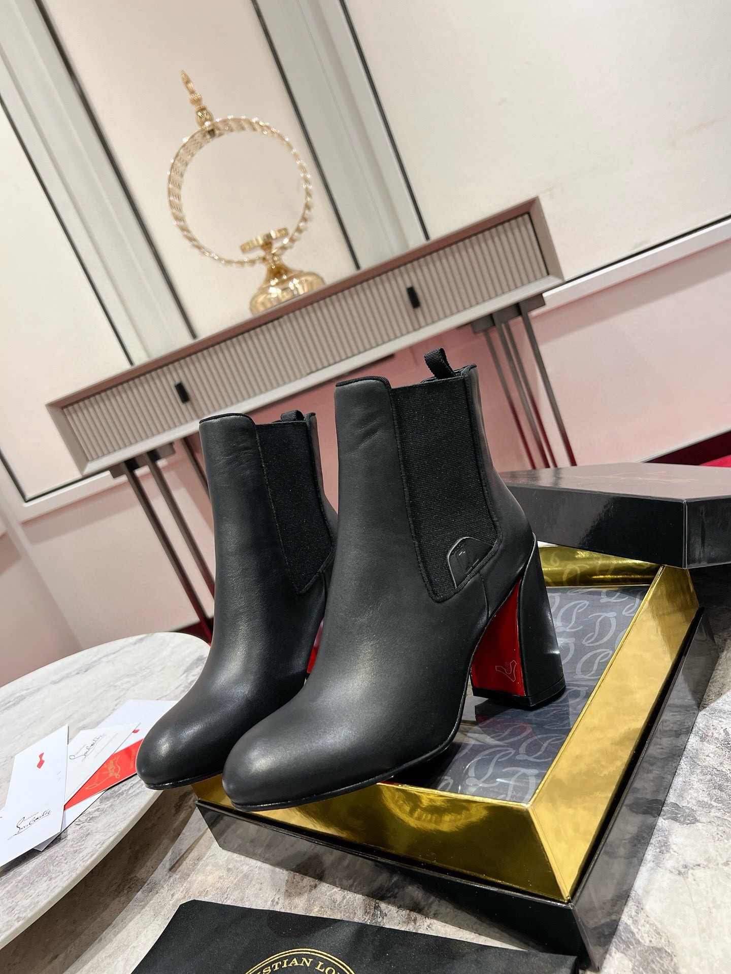 Replica Christian Louboutin Turelastic 85mm Ankle Boots in Black Leather