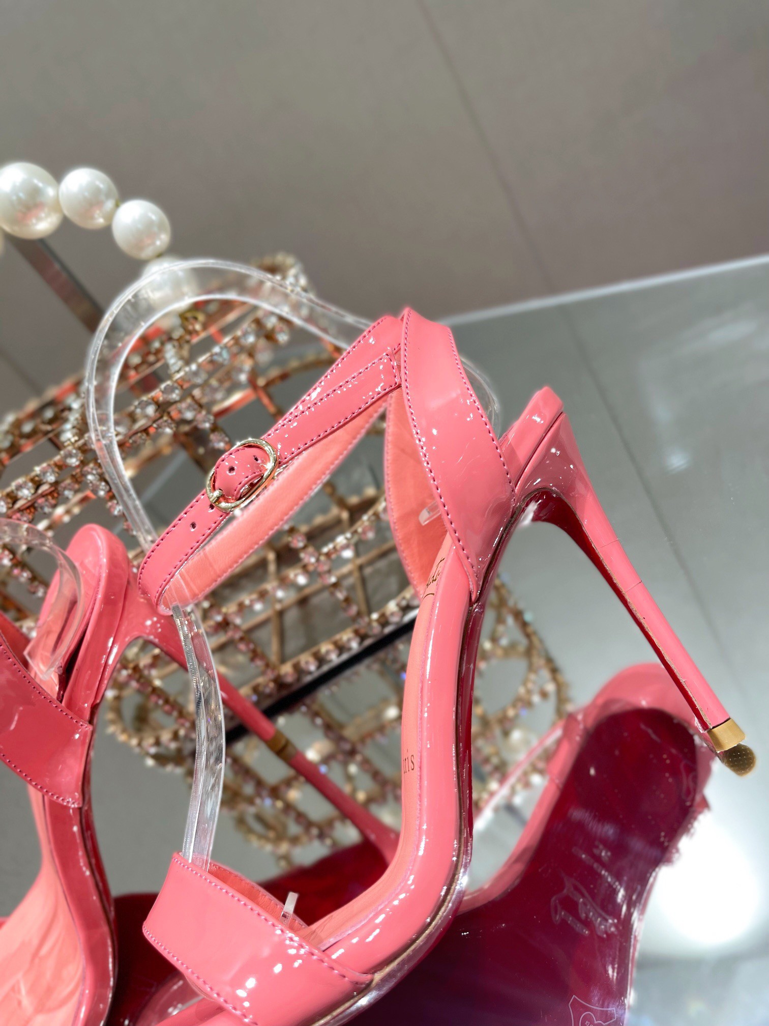 Replica Christian Louboutin Loubigirl 100mm Sandals In Pink Patent Leather