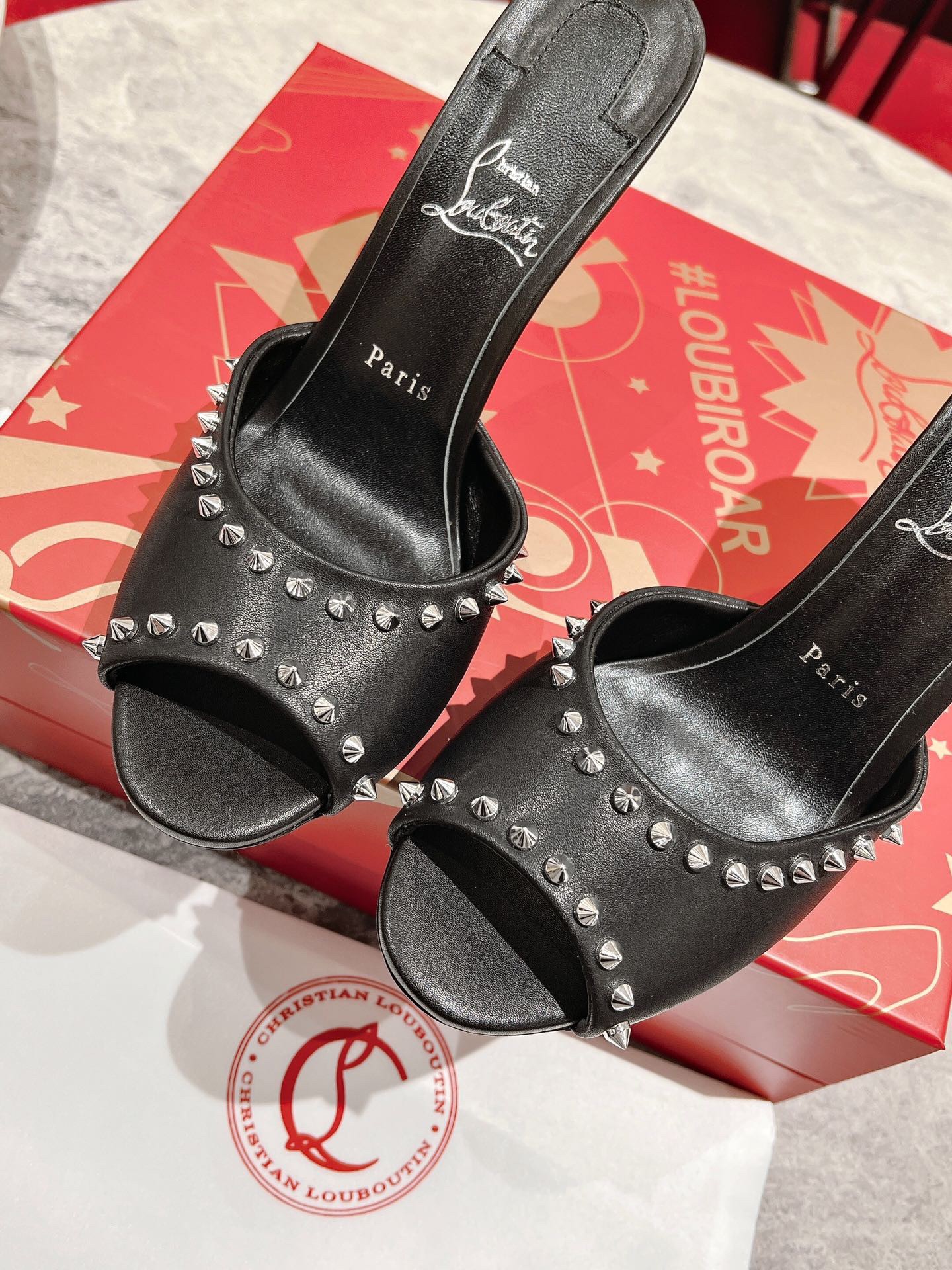 Replica Christian Louboutin Me Dolly Spike 85MM Sandals In Black Lambskin