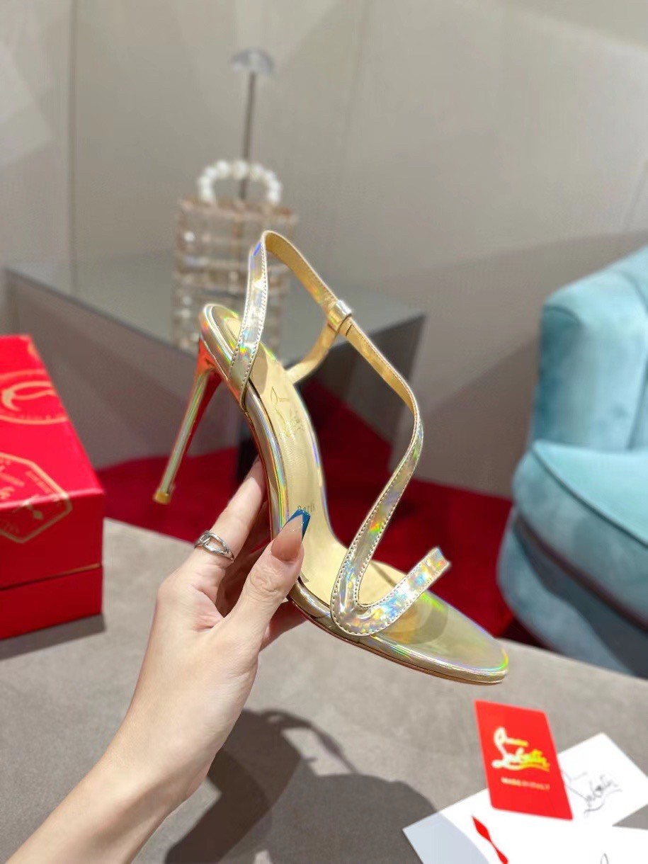 Replica Christian Louboutin Rosalie 100mm Sandals In Gold Patent Psychic