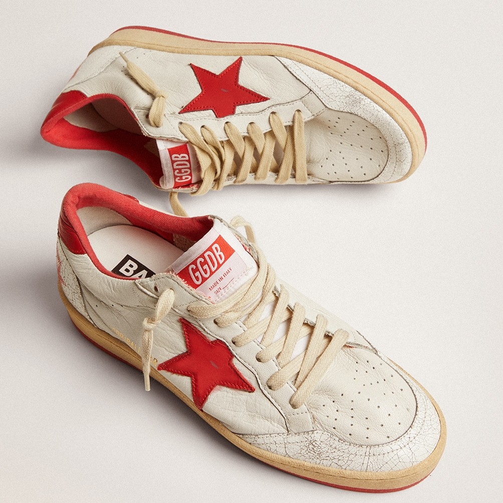Replica Golden Goose Women\'s Ball Star Sneakers with Red Star and Heel Tab