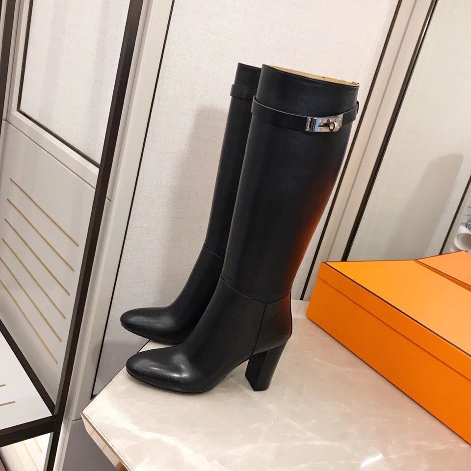 Replica Hermes Story Boots In Black Calfskin Leather