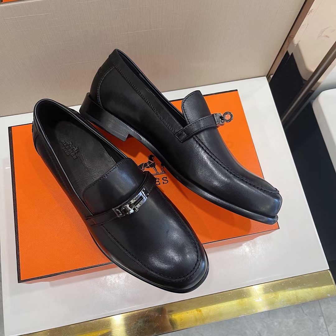 Replica Hermes Men's Destin Loafers In Black Calfskin