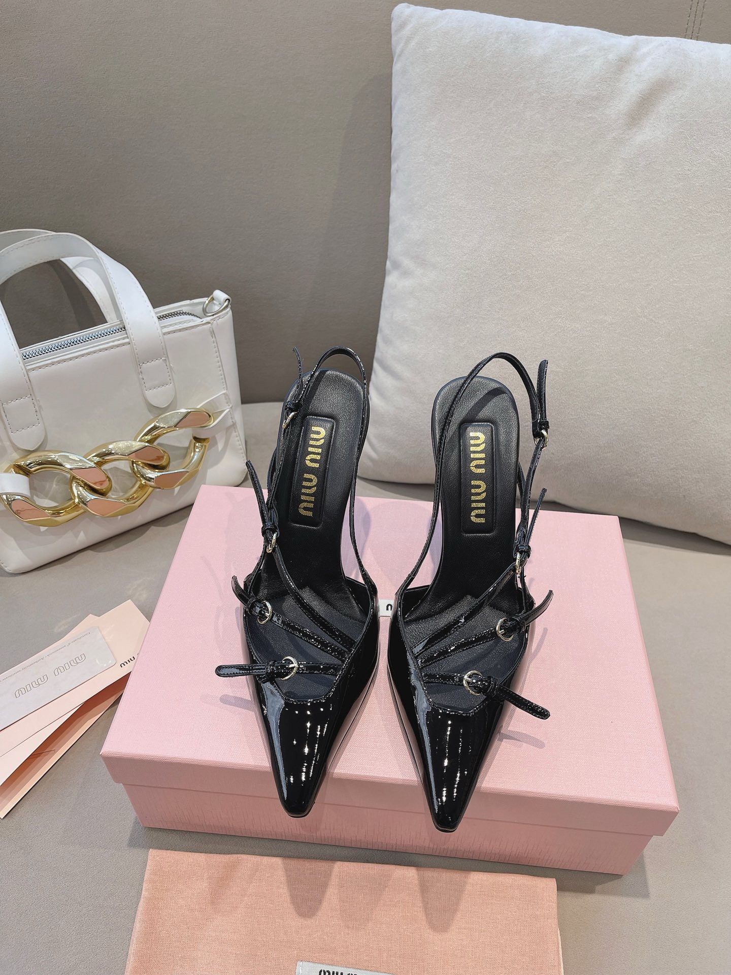 miu miu patent leather slingback pumps