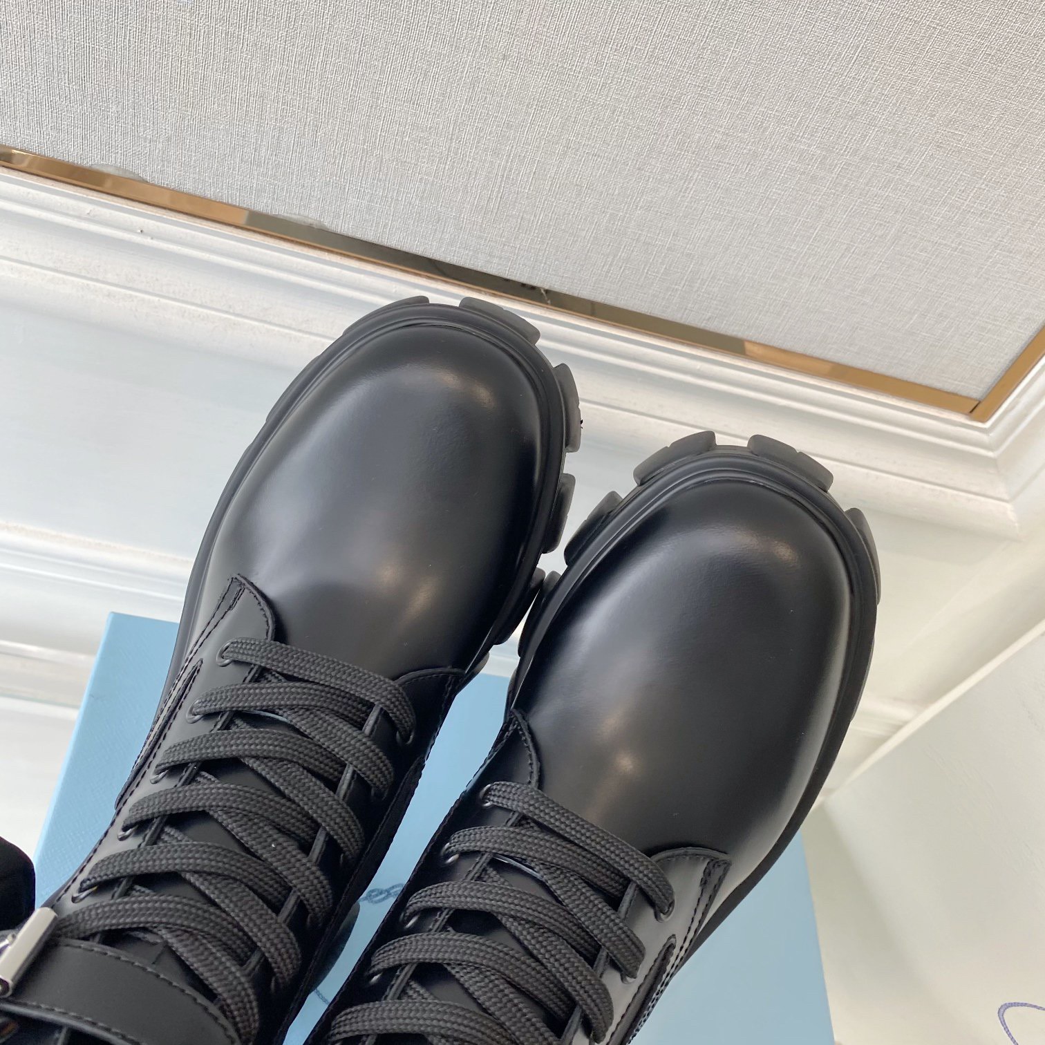 Replica Prada Monolith Boots in Black Leather and Nylon Fabric