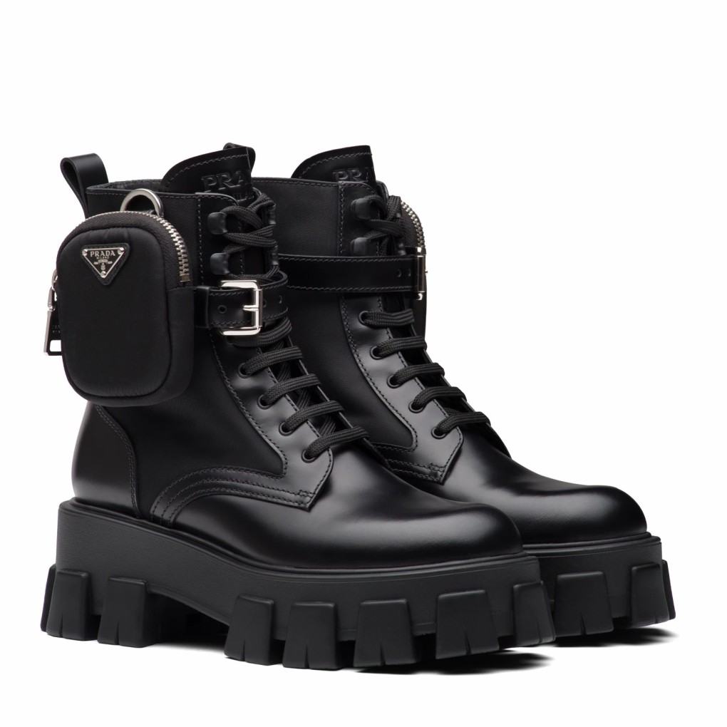 Replica Prada Monolith Boots in Black Leather and Nylon Fabric