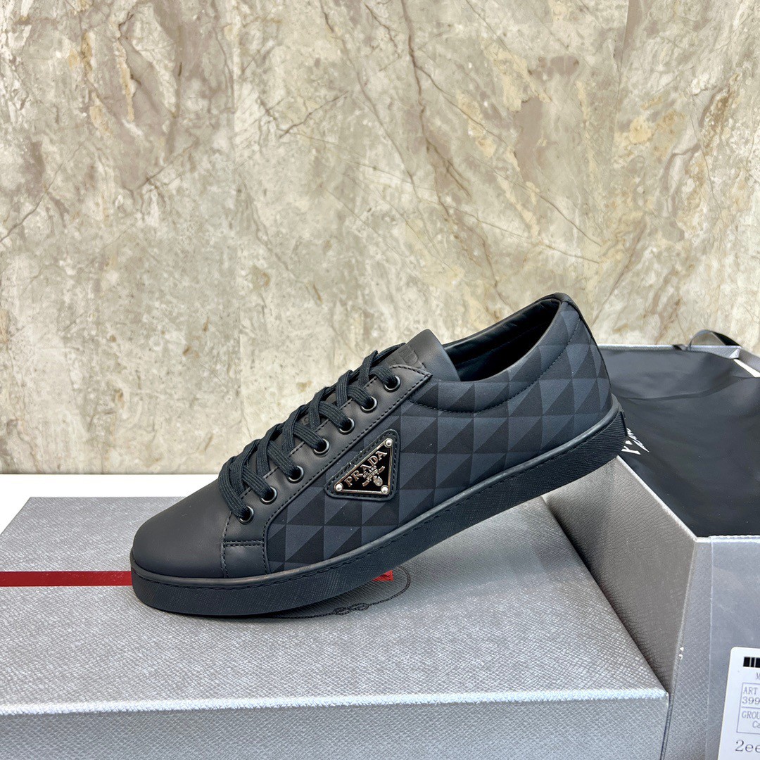 Replica Prada Men's Sneakers in Black Leather and Nylon