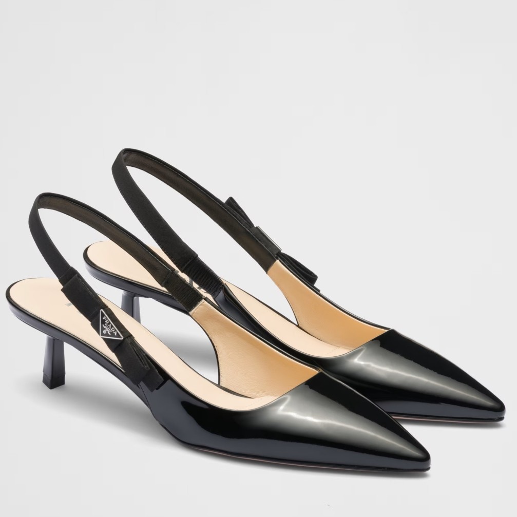 Replica Prada Slingbacks Pumps 45mm In Black Patent Leather