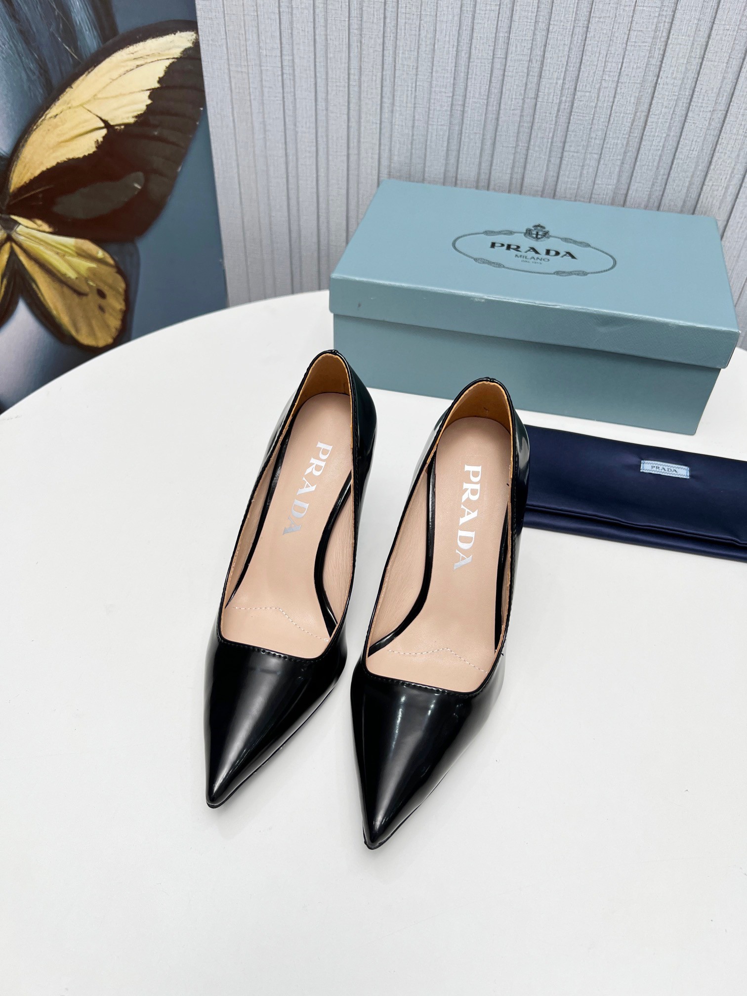 Replica Prada Pumps 95mm in Black Patent Leather