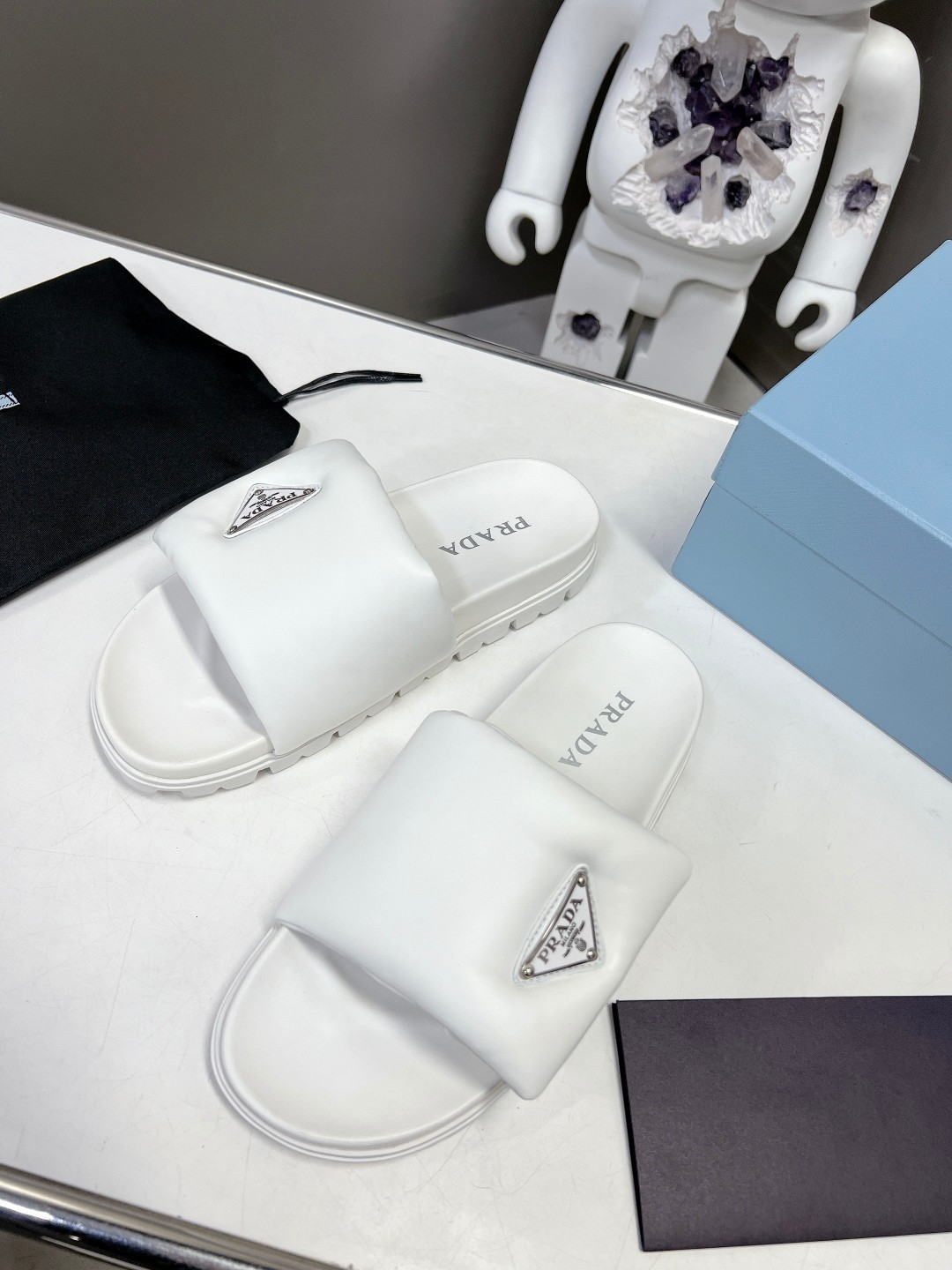 Replica Prada Slides In White Soft Padded Nappa Leather