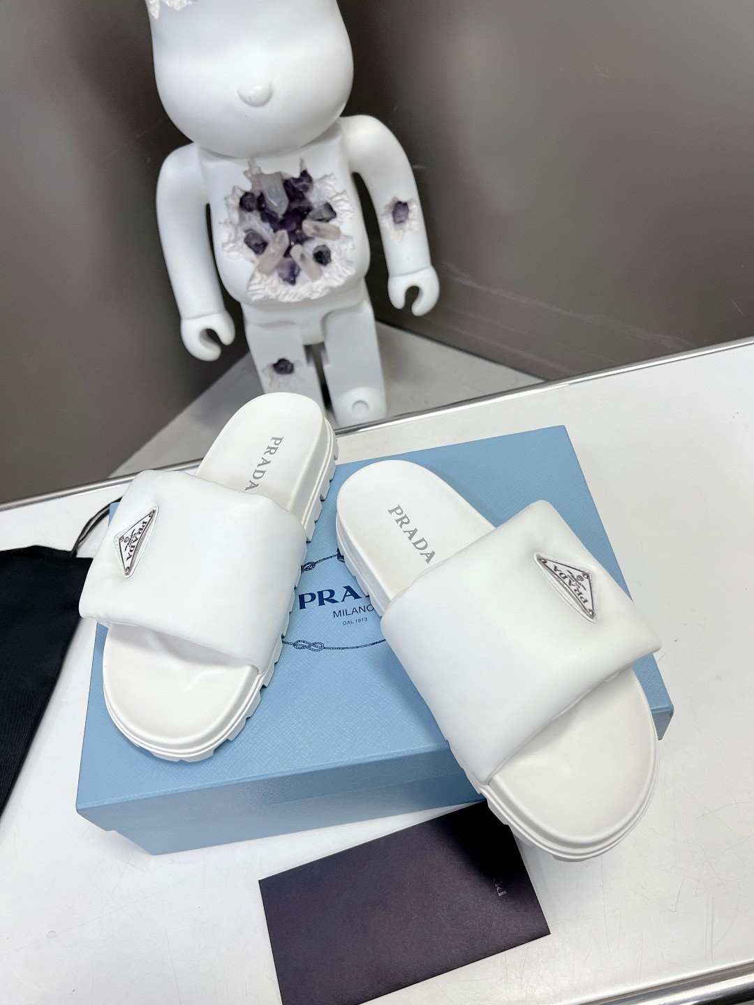 Replica Prada Slides In White Soft Padded Nappa Leather