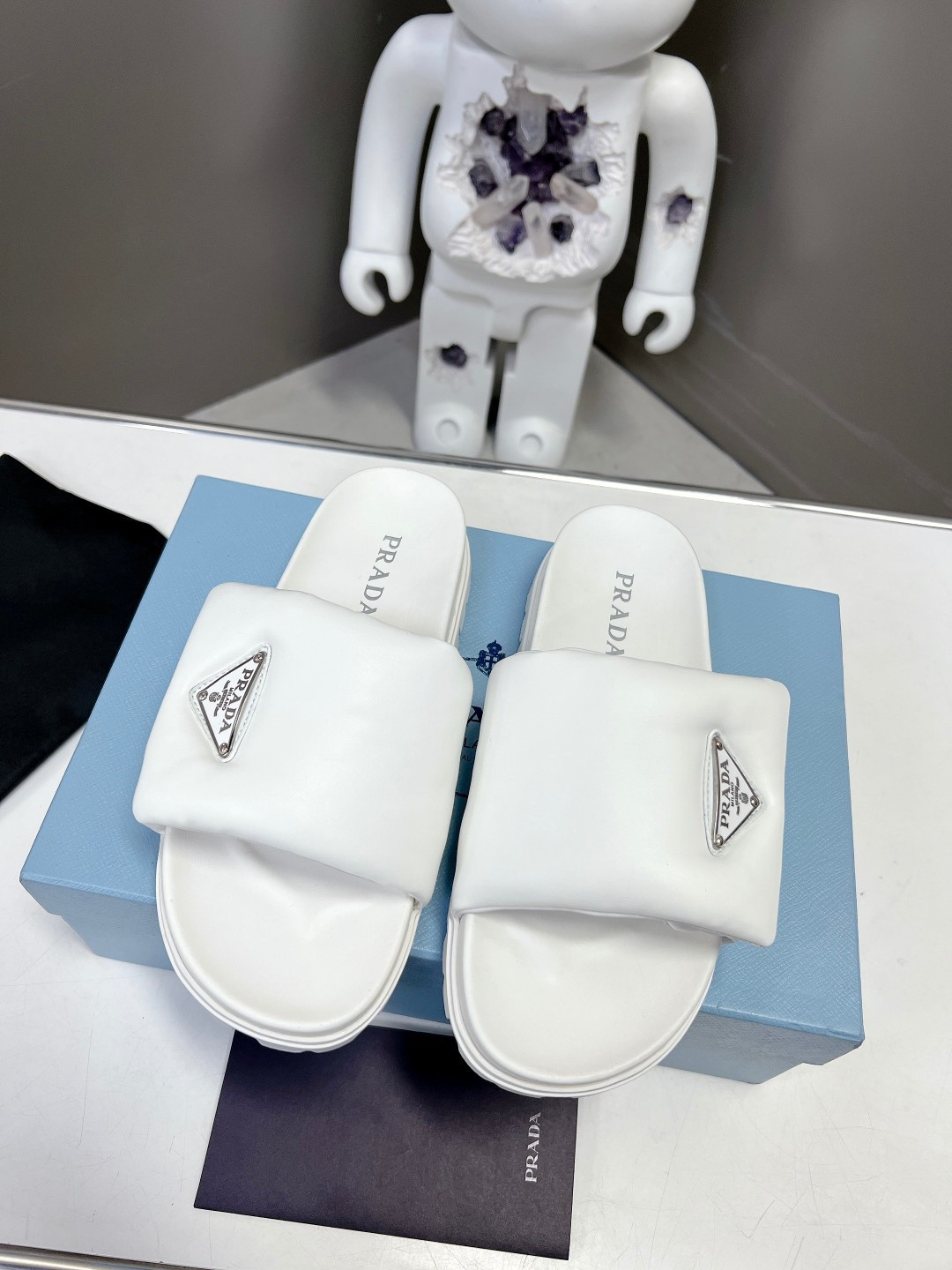 Replica Prada Slides In White Soft Padded Nappa Leather