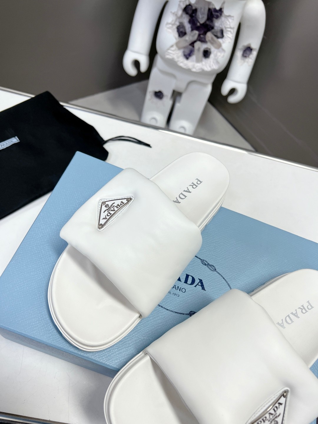 Replica Prada Slides In White Soft Padded Nappa Leather