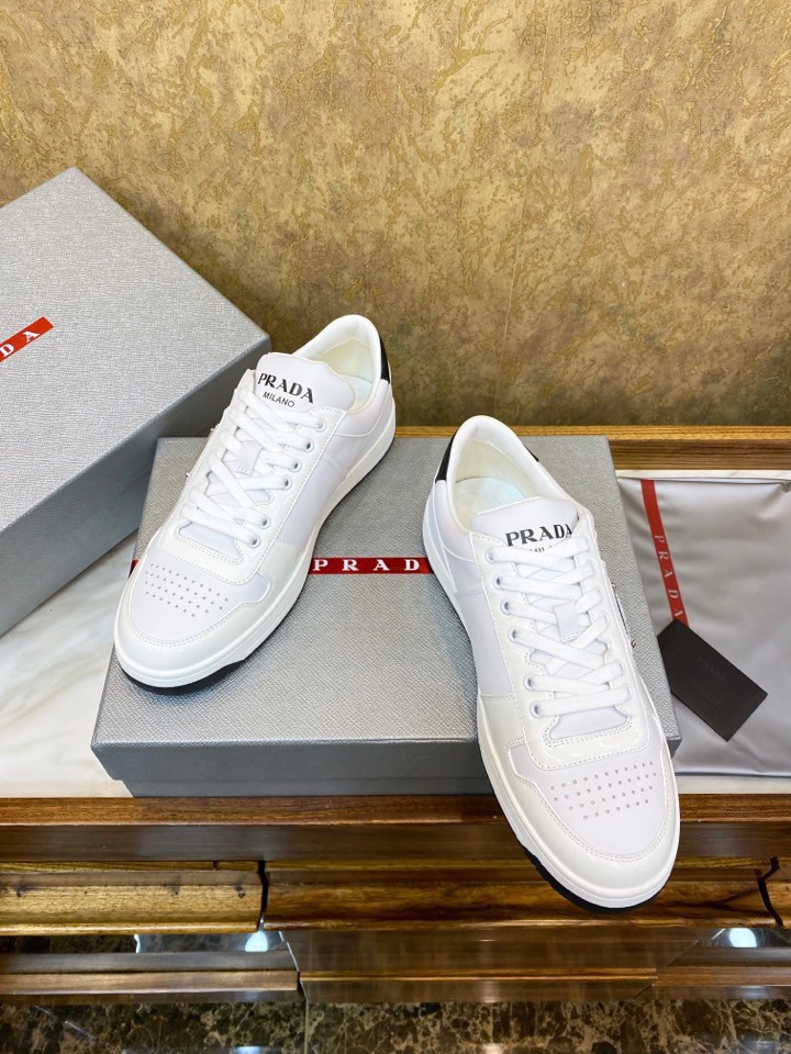 Replica Prada District Low-top Sneakers in White Calfskin