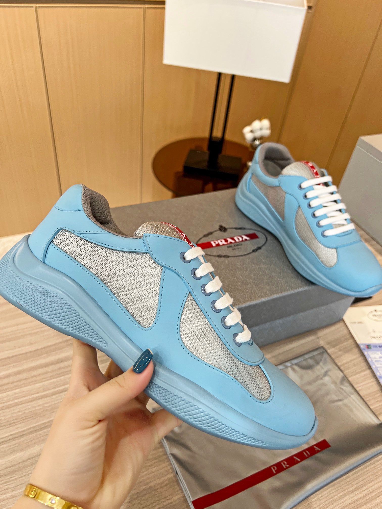 Replica Prada America's Cup Sneakers in Blue Rubber and Bike Fabric