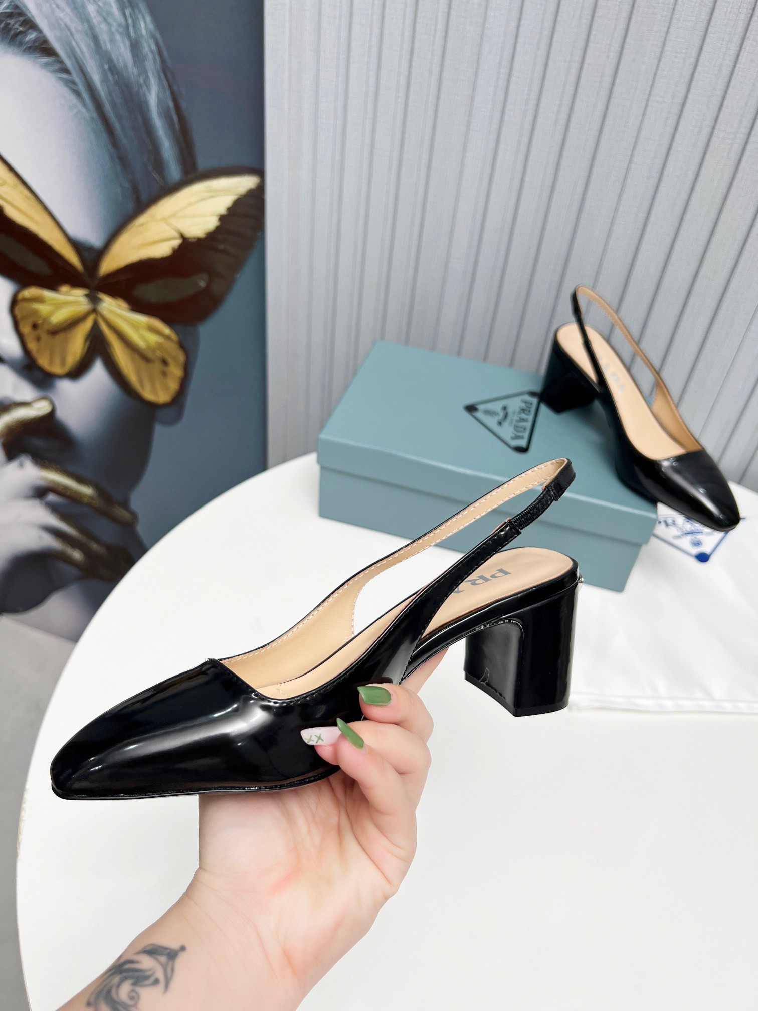 Replica Prada Slingbacks Pumps 65mm In Black Patent Leather