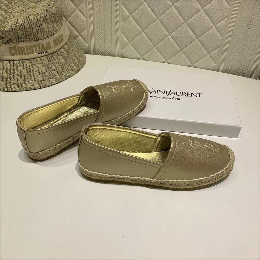 Replica Saint Laurent Monogram Espadrilles In Gold Lambskin