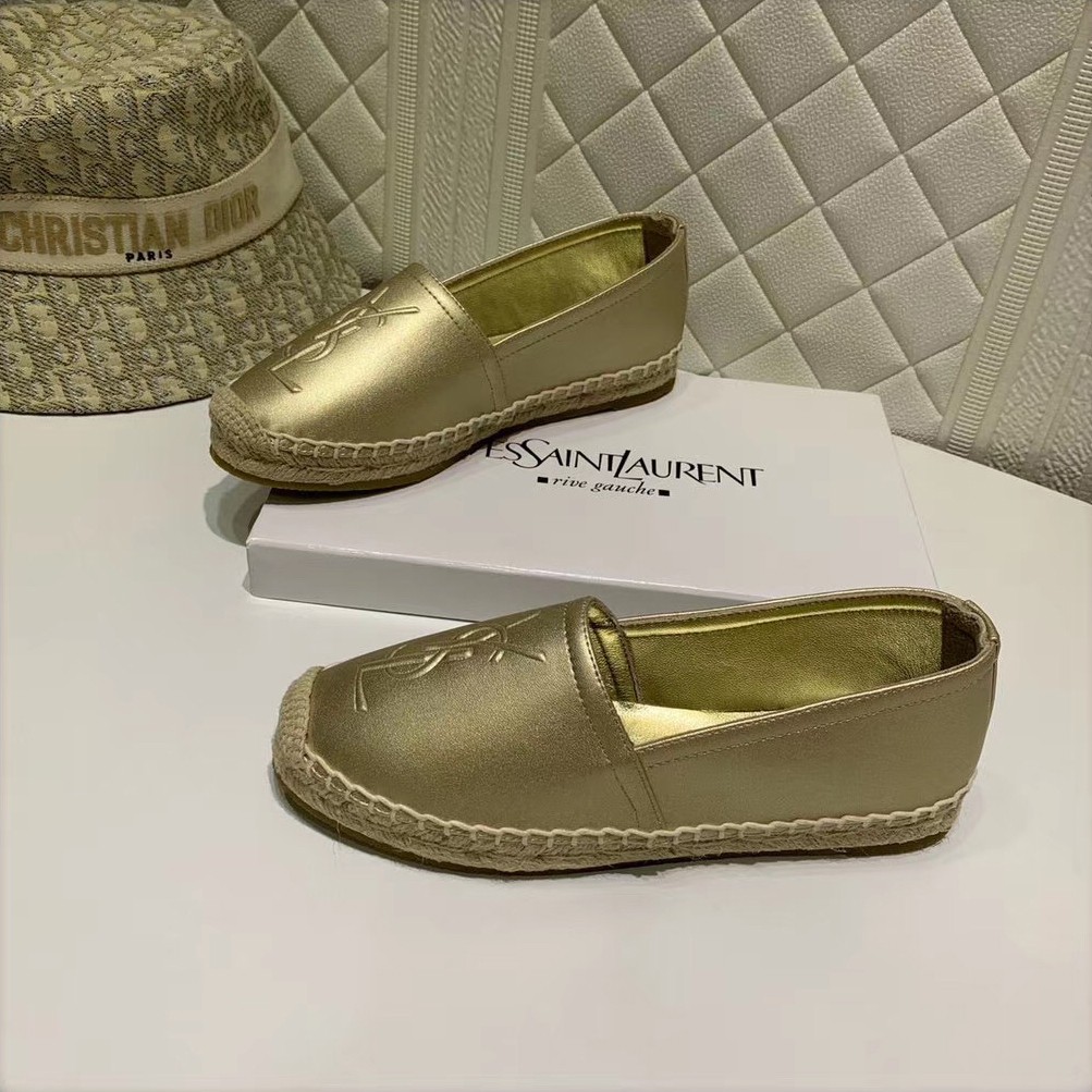 Replica Saint Laurent Monogram Espadrilles In Gold Lambskin