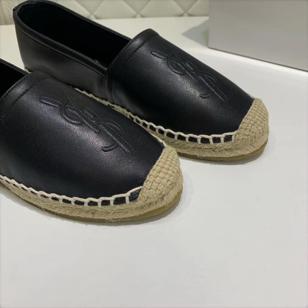 Replica Saint Laurent Monogram Espadrilles In Black Lambskin