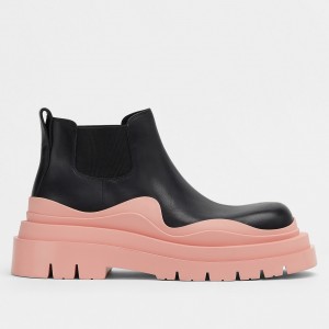 Bottega Veneta BV Tire Ankle Boots with Pink Outsole