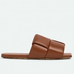 Bottega Veneta Patch Flat Slides In Brown Lambskin 