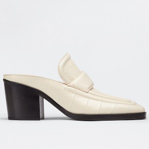 Bottega Veneta Mules In White Crocodile Embossed Leather