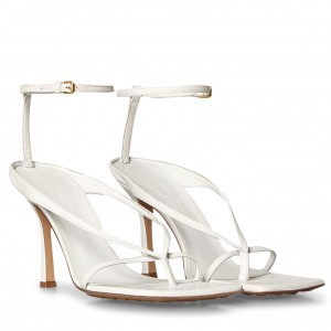 Bottega Veneta Ankle-strap Stretch Sandals In White Leather