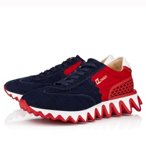 Christian Louboutin Women's Loubishark Sneakers In Blue/Red Suede