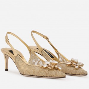 Dolce & Gabbana Rainbow Slingbacks Pumps 60mm in Gold Lace