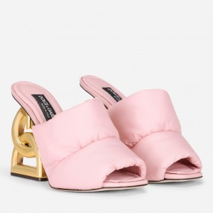 Dolce & Gabbana Pink Down-padded Mules with DG Pop Heel