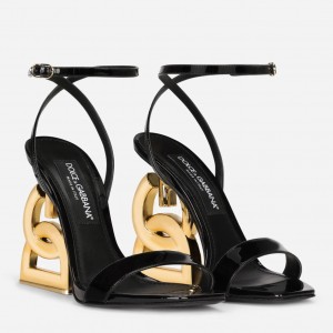 Dolce & Gabbana Black Patent Sandals with DG Pop Heel