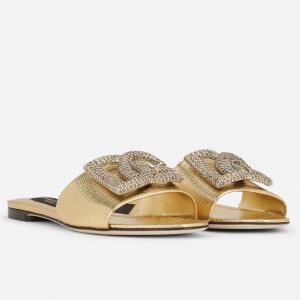 Dolce & Gabbana Foiled iguana-print Slides with Rhinestone DG