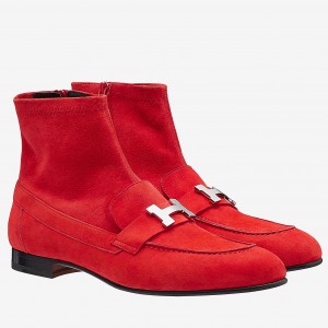 Hermes Red Saint Honore Ankle Boots