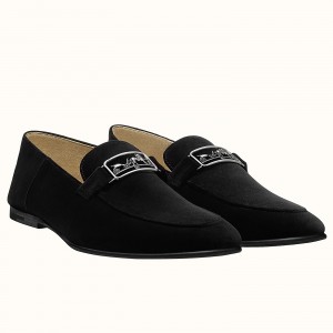 Hermes Men's Tenor Loafers In Black Suede Calfskin