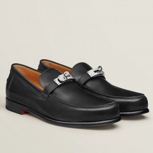 Hermes Men's Destin Loafers In Noir Calfskin