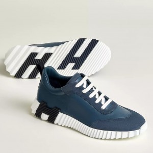 Hermes Men's Bouncing Sneakers in Blue Leather