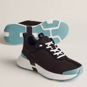 Hermes Heros Sneakers in Black Knit and Black Suede