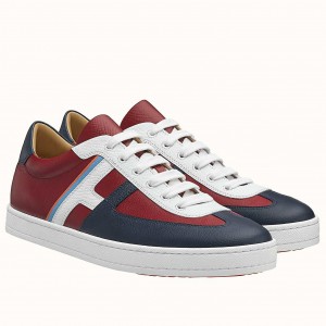 Hermes Boomerang Sneakers In Multicolore Bordeaux Leather