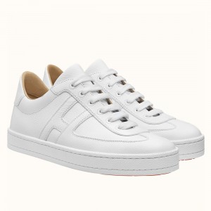 Hermes Boomerang Sneakers In White Epsom Leather