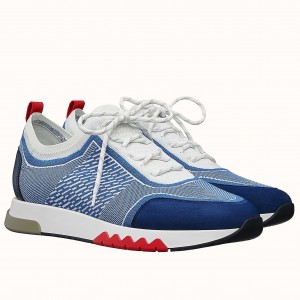 Hermes Men's Addict Sneakers In Bicolor Blue Knit